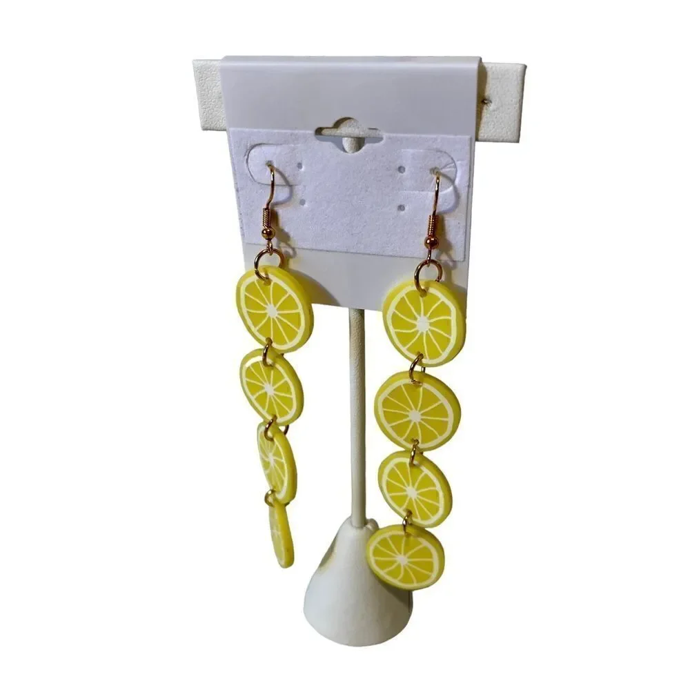 Lemon slices long drop earrings w/gold hardware. Sooo Cute!!